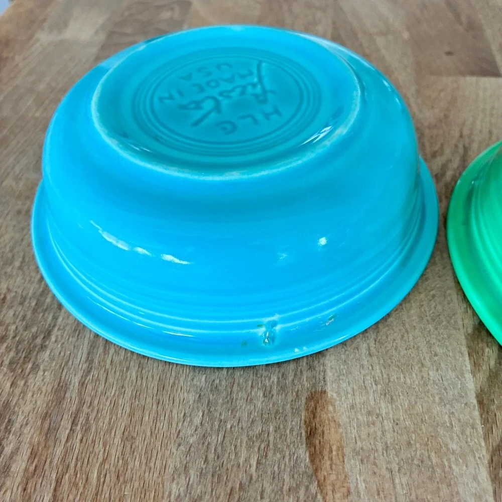 Vtg Fiesta Fruit Bowls Turquoise Blue Shamrock Green Set of 2 Home Laughlin USA